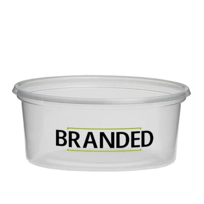 Plastic bakjes rond bedrukken 350cc Ø115mm/PP (vanaf 5.000 st.)