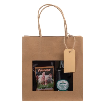Papieren cadeautas + venster & tag - Bruin - 18x8x19cm - 100 st/ds.